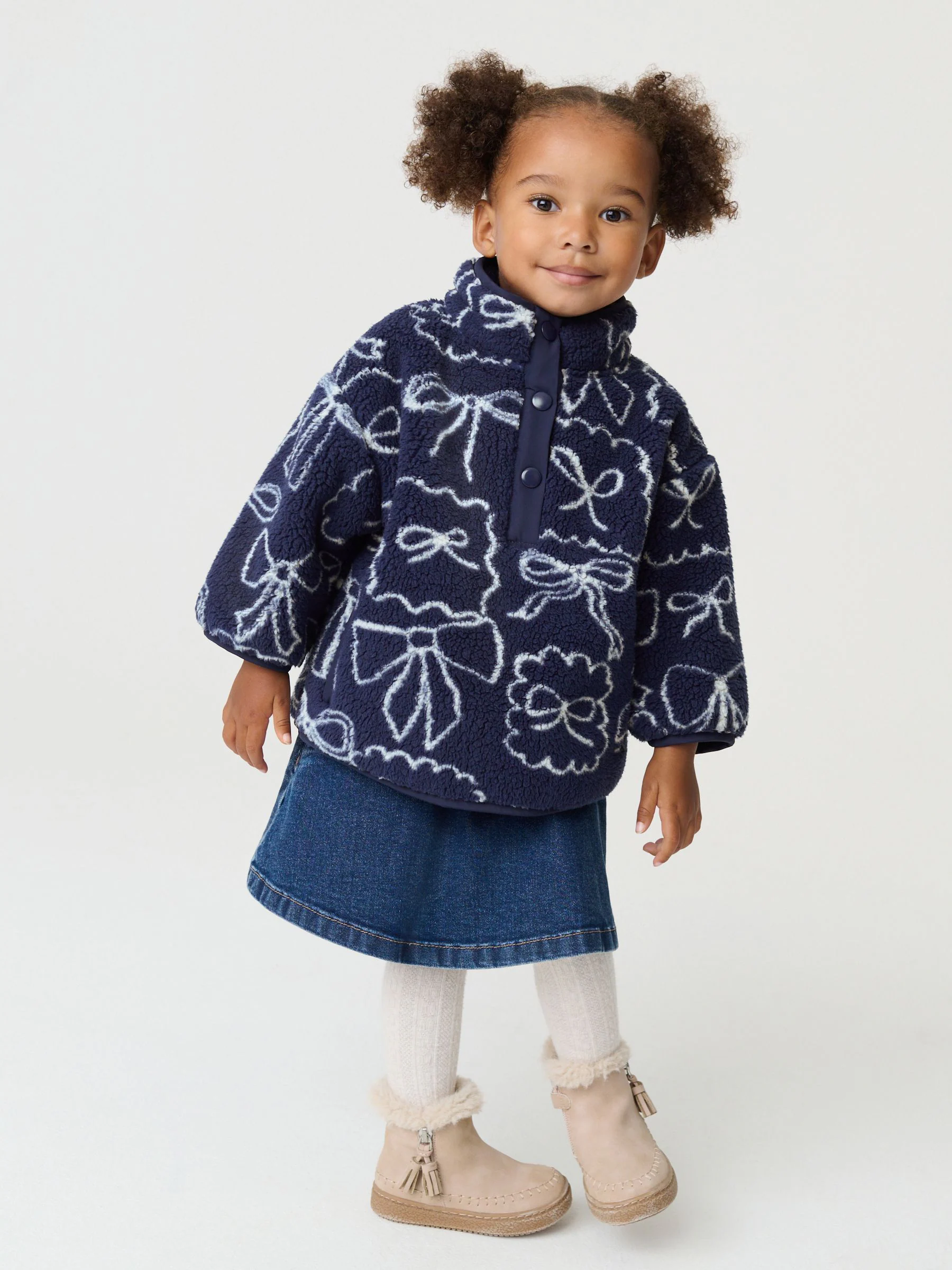 Marineblauw met strikjes - Half Popper Fleece (3mnd -7jr)