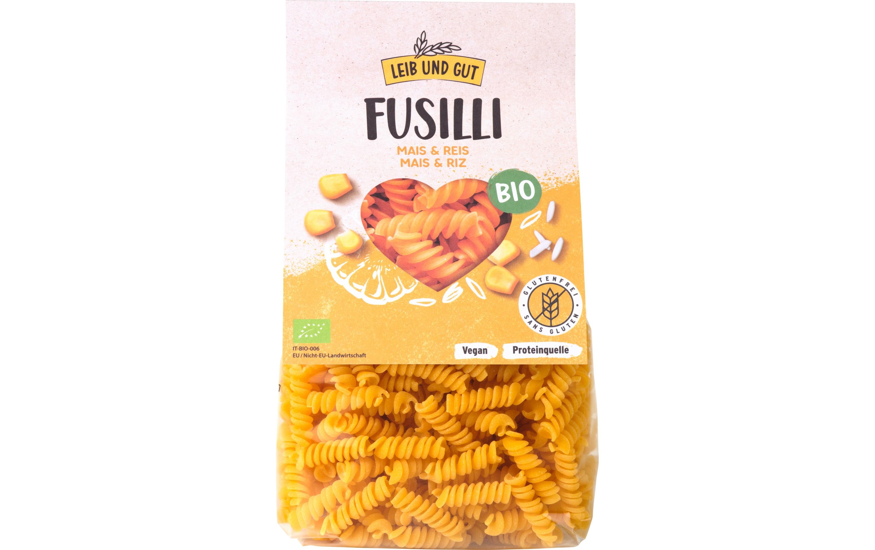 Teigwaren Bio Fusilli Mais & Reis 340 gTeigwaren aus Mais und Reis in Bio-Qualität