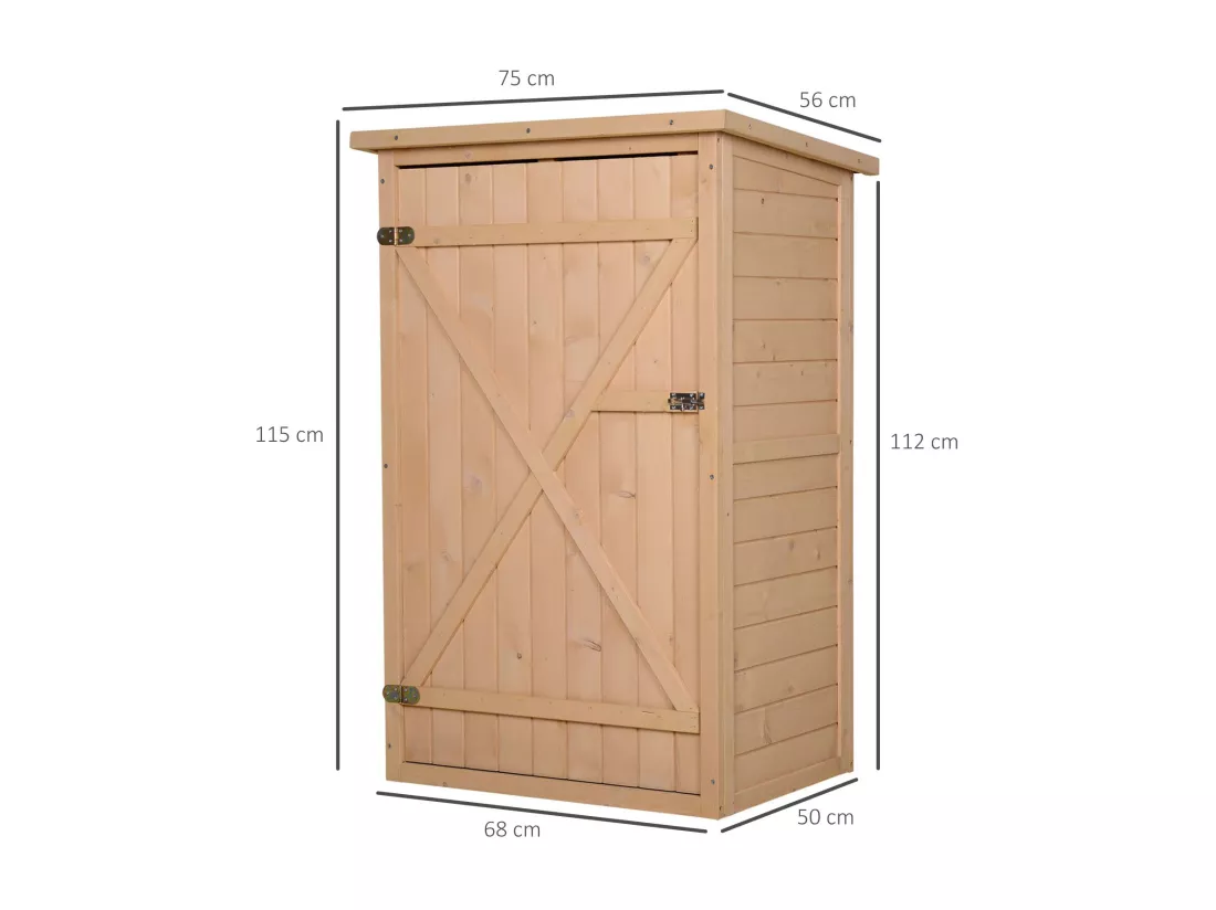 Armoire abri de jardin remise pour outils - grande porte verrouillable loquet - 2 étagères - toit bitumé incliné bois de sapin pré-huilé