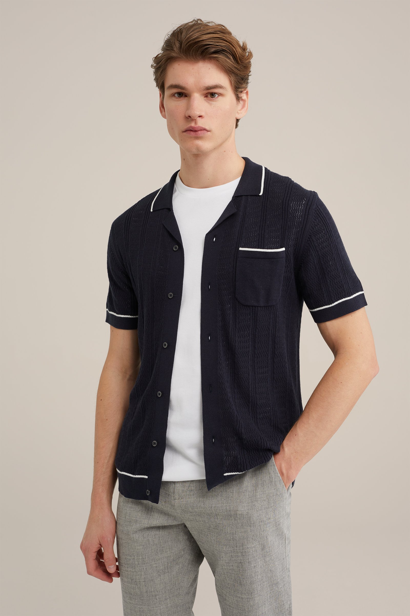 fijngebreide polo WE Fashion Donkerblauw
