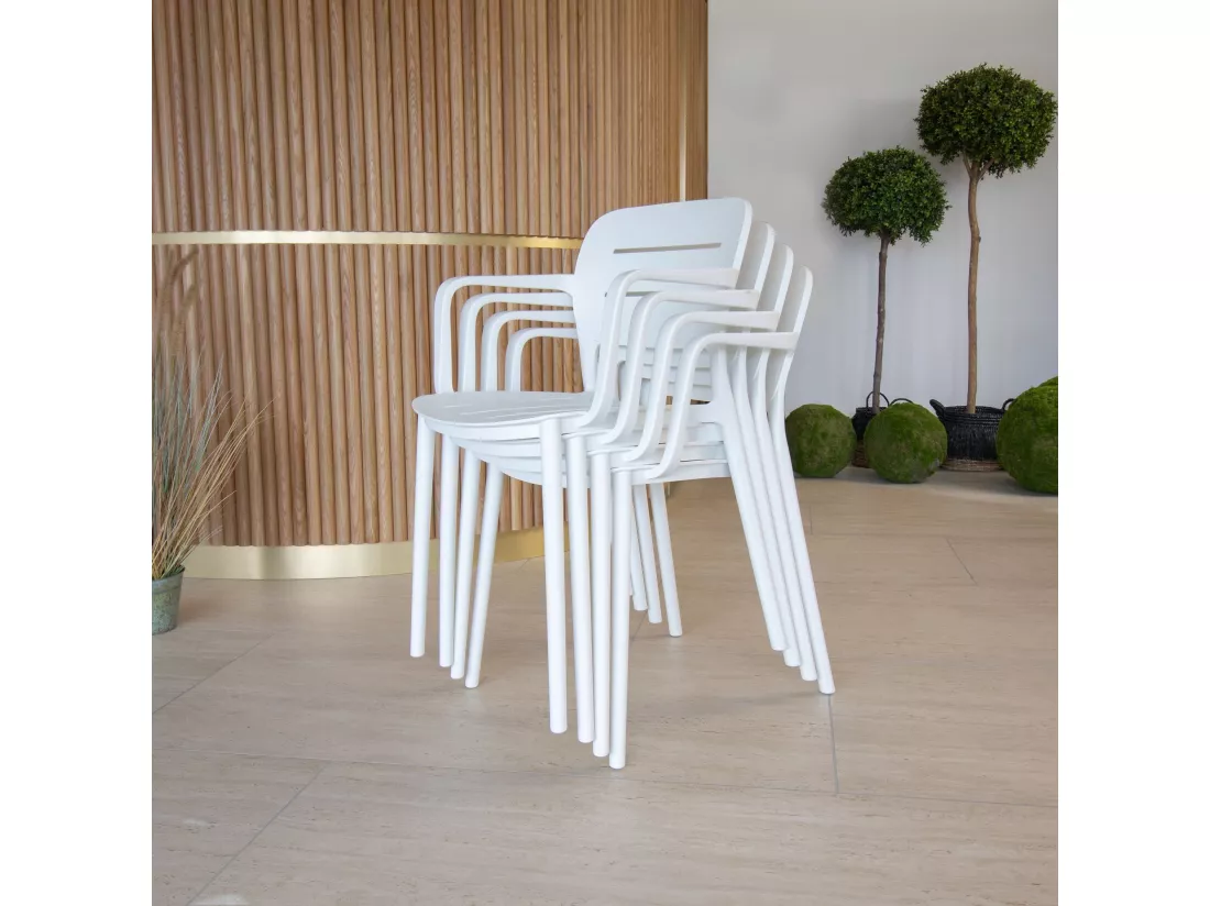 Now's Home - Ensemble De Jardin Table Polywood Blanc Et Fauteuil 8 Places