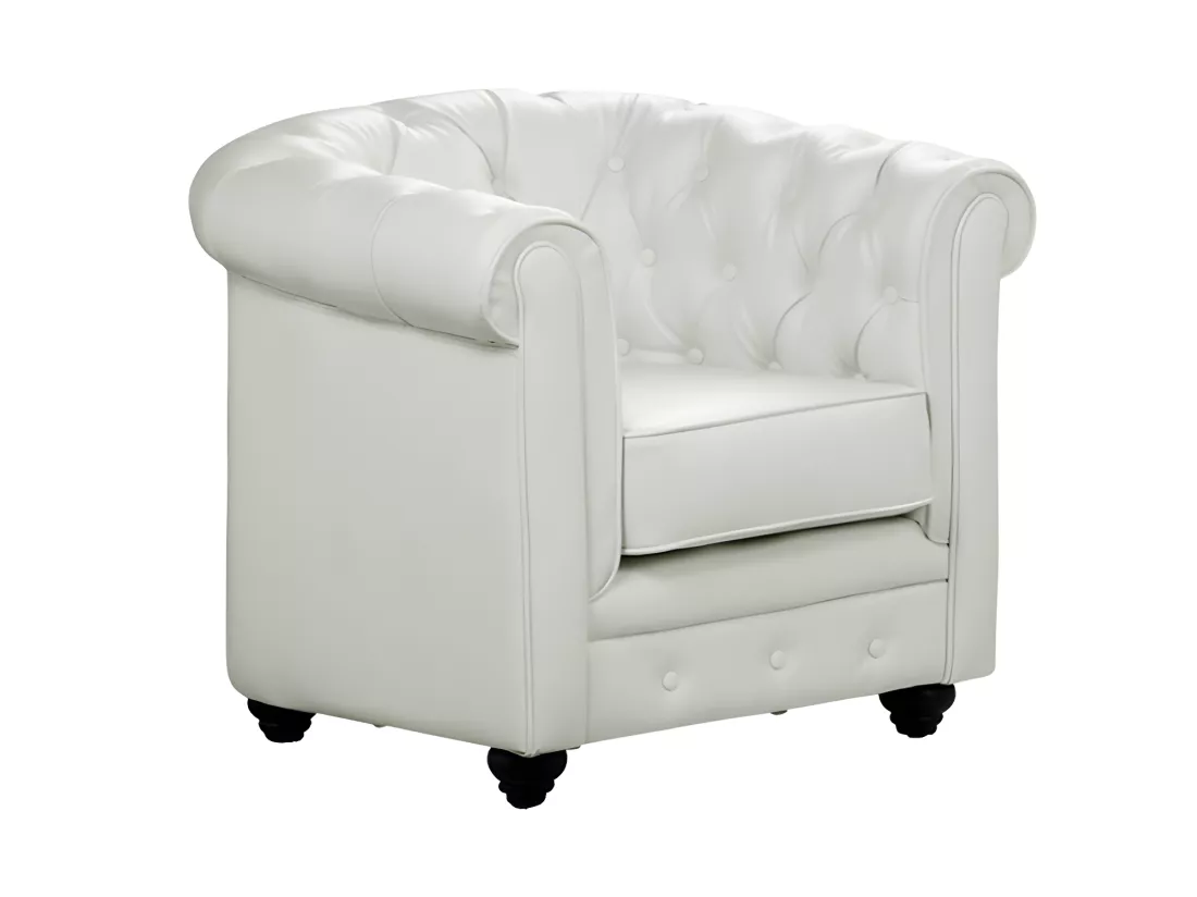 Canapés 3 places, 2 places et fauteuil en simili blanc CHESTERFIELD