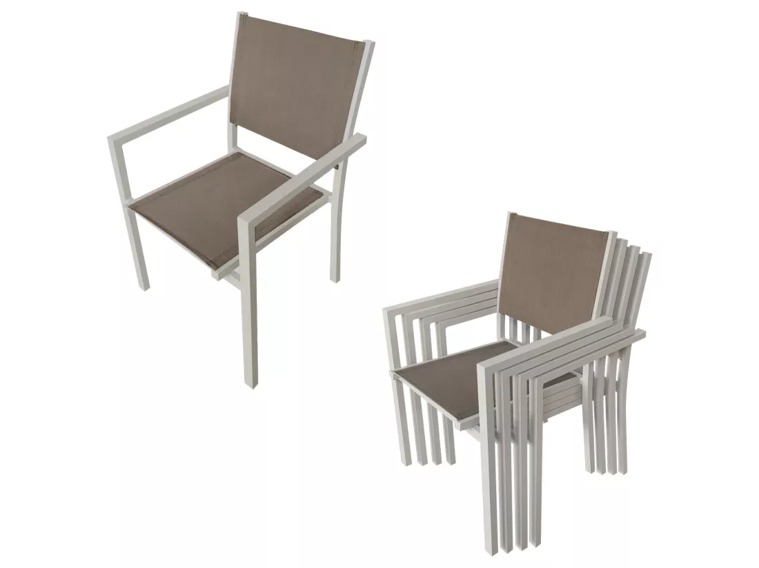 Salon de jardin BERGAMO en textilène taupe 6 places - aluminium taupe - HAPPY GARDEN