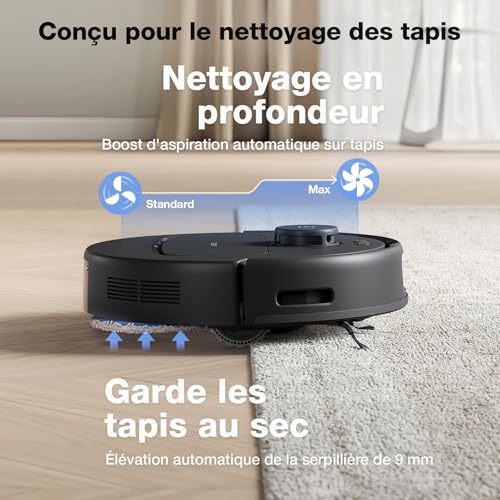 ECOVACS N30 Pro Omni Robot Aspirateur Laveur avec Station, Aspirateur Robot 10000Pa, Nettoyage à l'eau Chaude et séchage, Brosse ZeroTangle 2.0, Levage des Patins de 9mm, Vidage Automatique, Noir : Cuisine et Maison