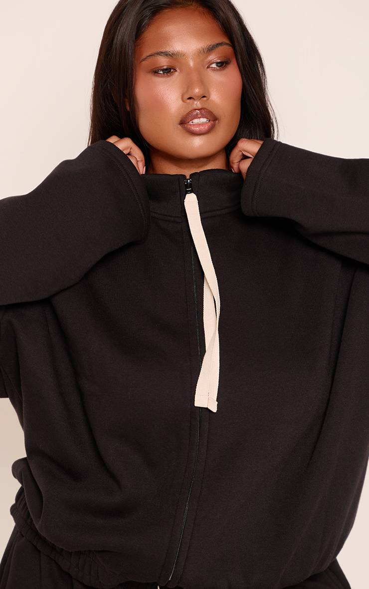 Noir Sweat-shirt Grande Taille Col Montant Avec Cordon De Serrage Contrasté