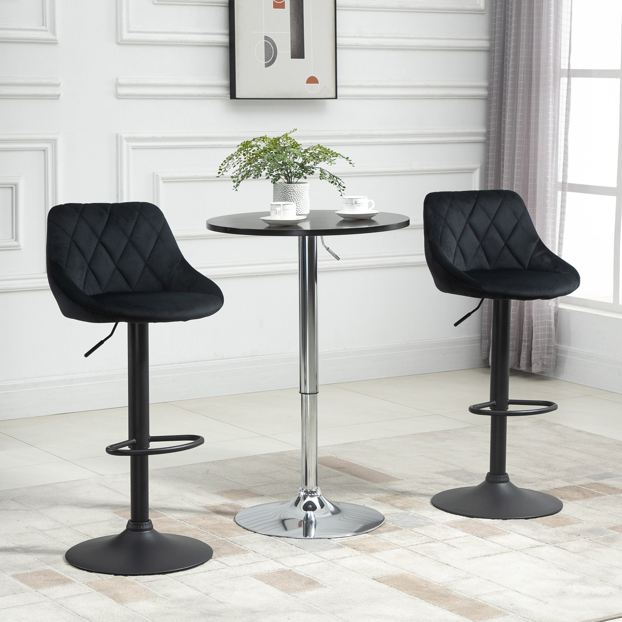 HOMCOM Barhocker Höhenverstellbares Set schwarz 51,5B x 48T x 83-104H cm