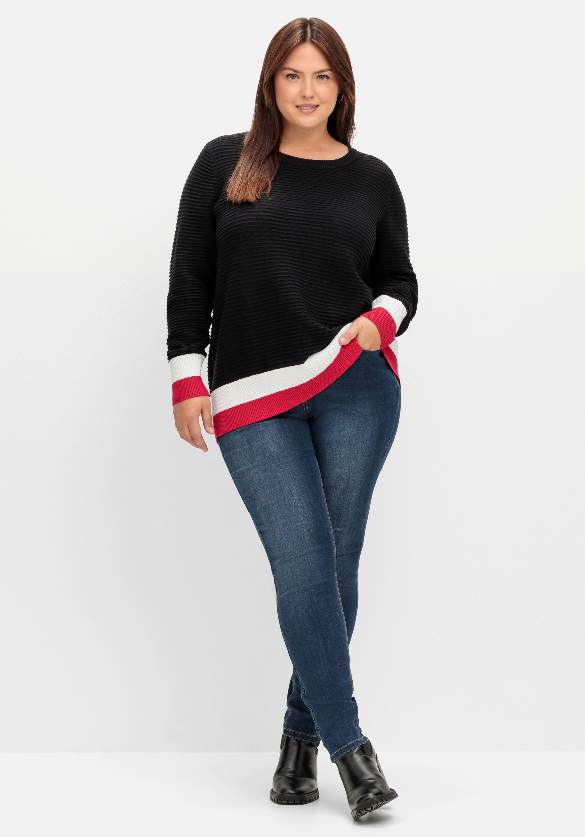 Pullover in Rippoptik, mit Ringelbündchen