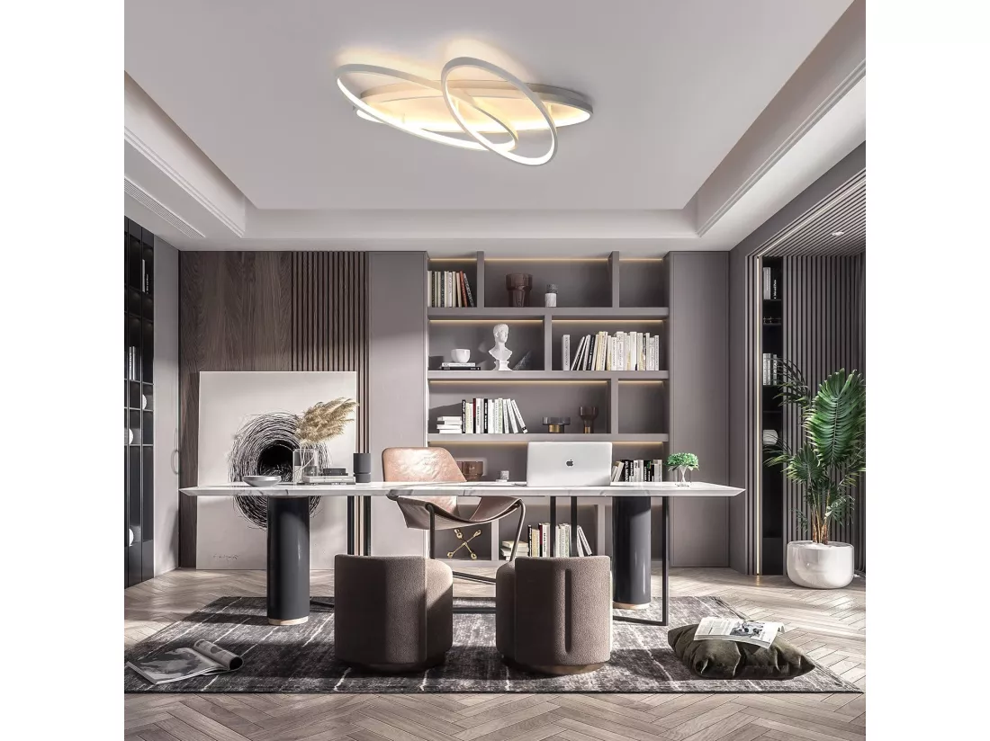 NETTLIFE Plafonnier LED Salon - 76 W Lampe de Salon 2 Anneaux Dimmable avec Télécommande Lampe Design Moderne Chambre Cuisine Lampe Blanc