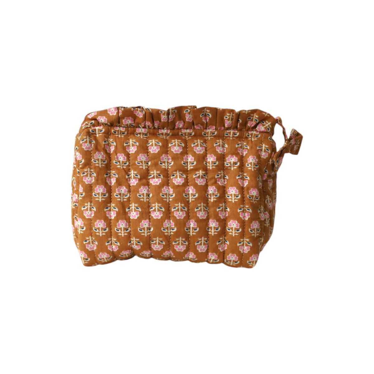 Petite trousse de toilette froufrou block print curry - Mariage Indien Pondie Chérie