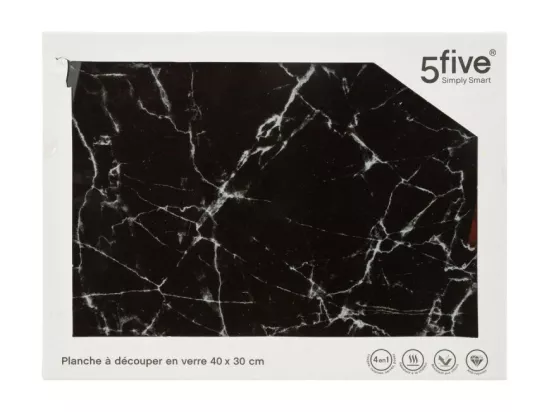 Planche à découper en verre effet marbre - Noir - L 40 x l 30 cm