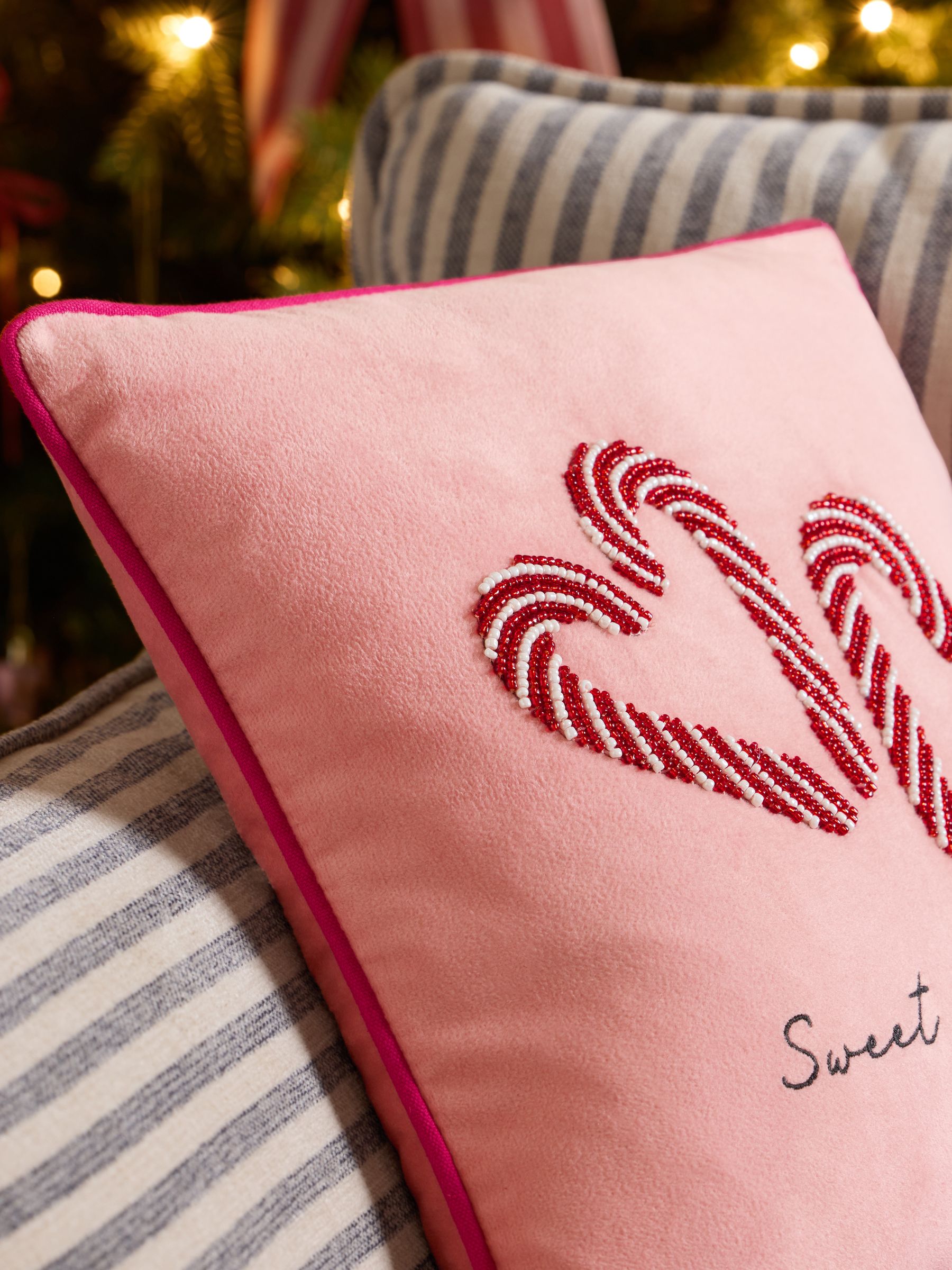 35 x 35cm Kerstmis Candycane Kussentje met kralen