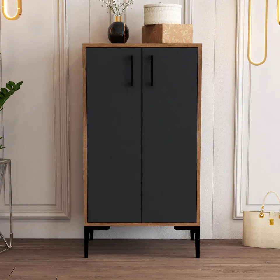 Emob Woody Modieus Schoenenkastje - 100% Melamine - Metalen Poot - Noten