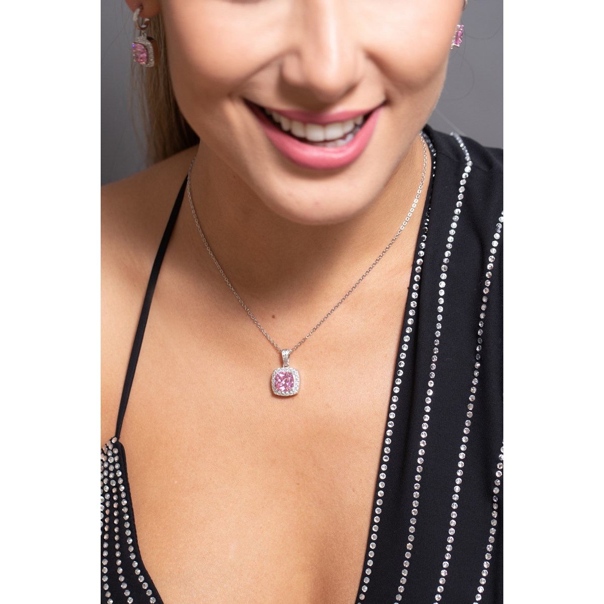 Collier mono-motif MARGARET en Argent avec pierre synthétique rose