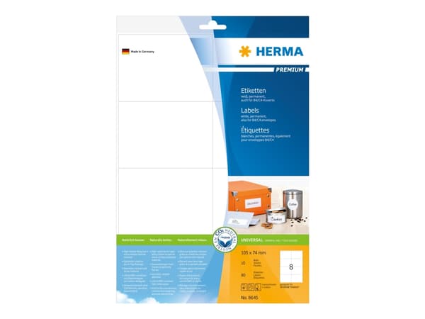 HERMA Premium - Papir - matt - permanent selv-adhesiv - hvit - 105 x 74 mm 80 etikett(er) (10 ark x 8) laminerte etiketter