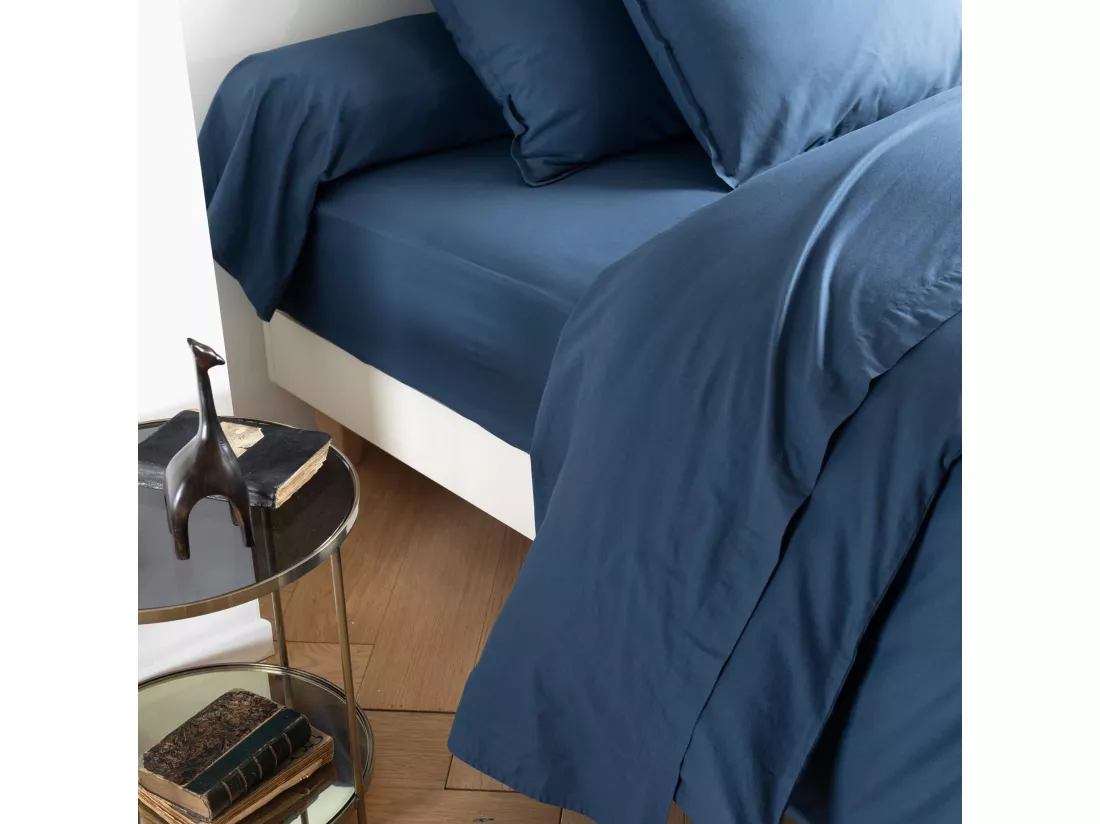 Drap plat coton lavé - SOMEO Bleu marine 240x300 - CELESTE