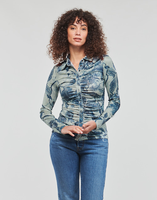 Guess - LS SHIRRED SNAP MILANA TOP - Bleu