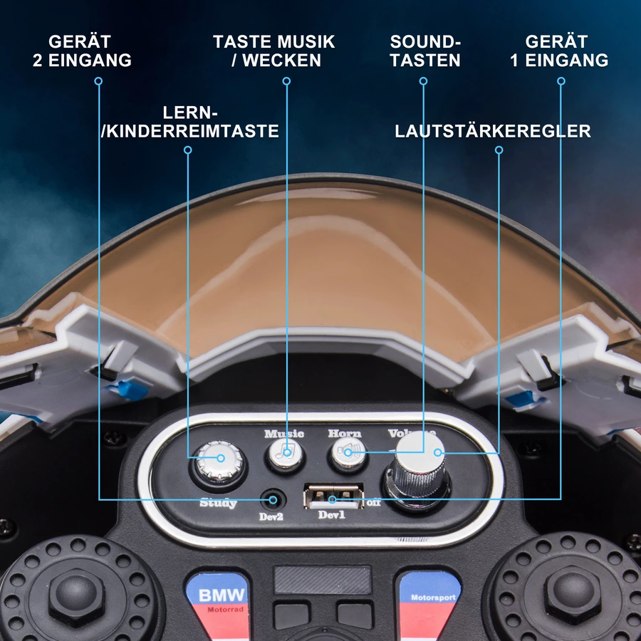 HOMCOM Kinder Elektromotorrad mit 3 Musikmodi blau