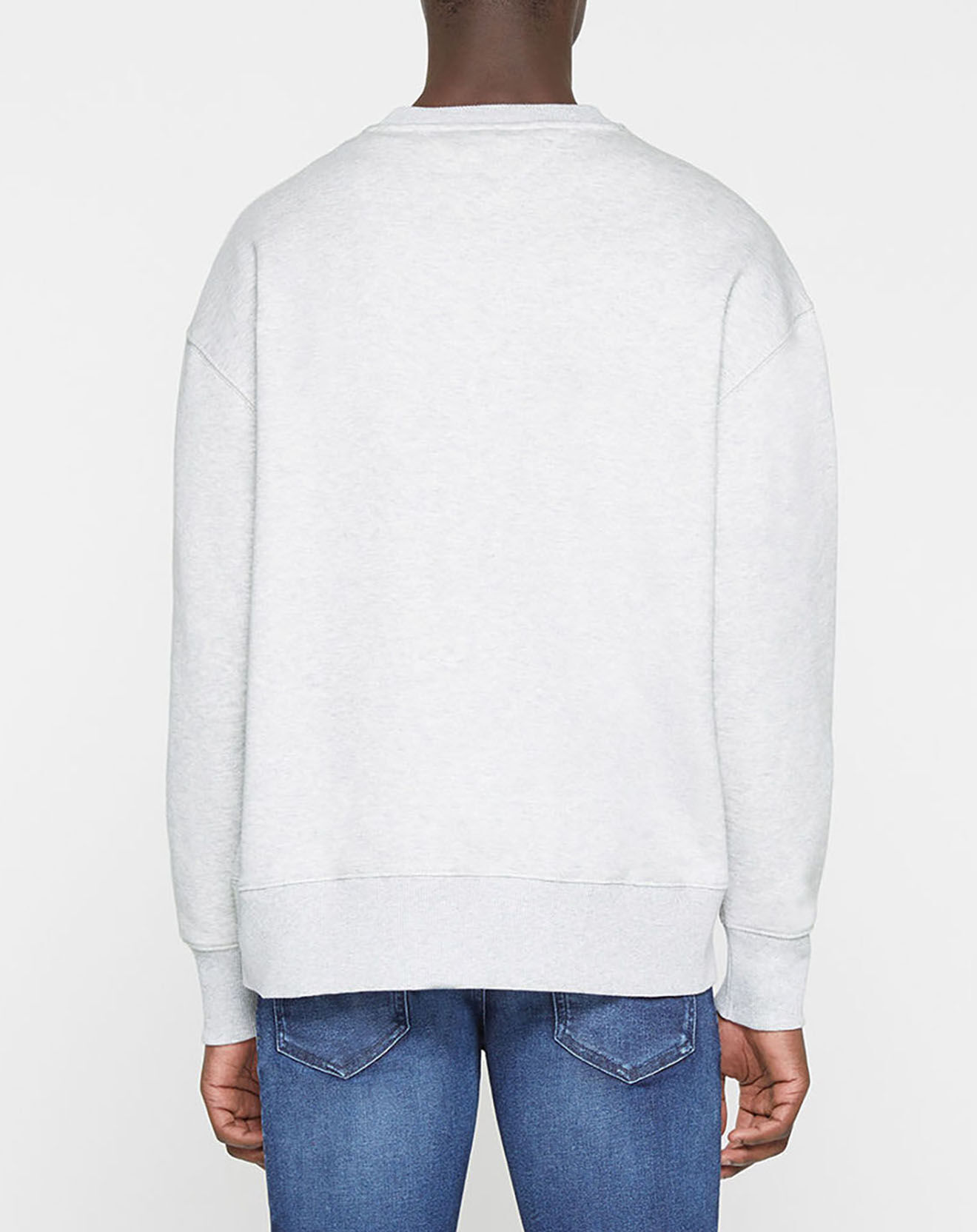 Tommy Jeans Sweat 100% Coton Bio badge crew gris chiné