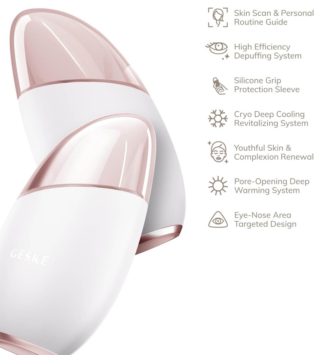 GESKE - Massageador 7 em 1 para olhos e rosto Cool & Warm - White Rose Gold