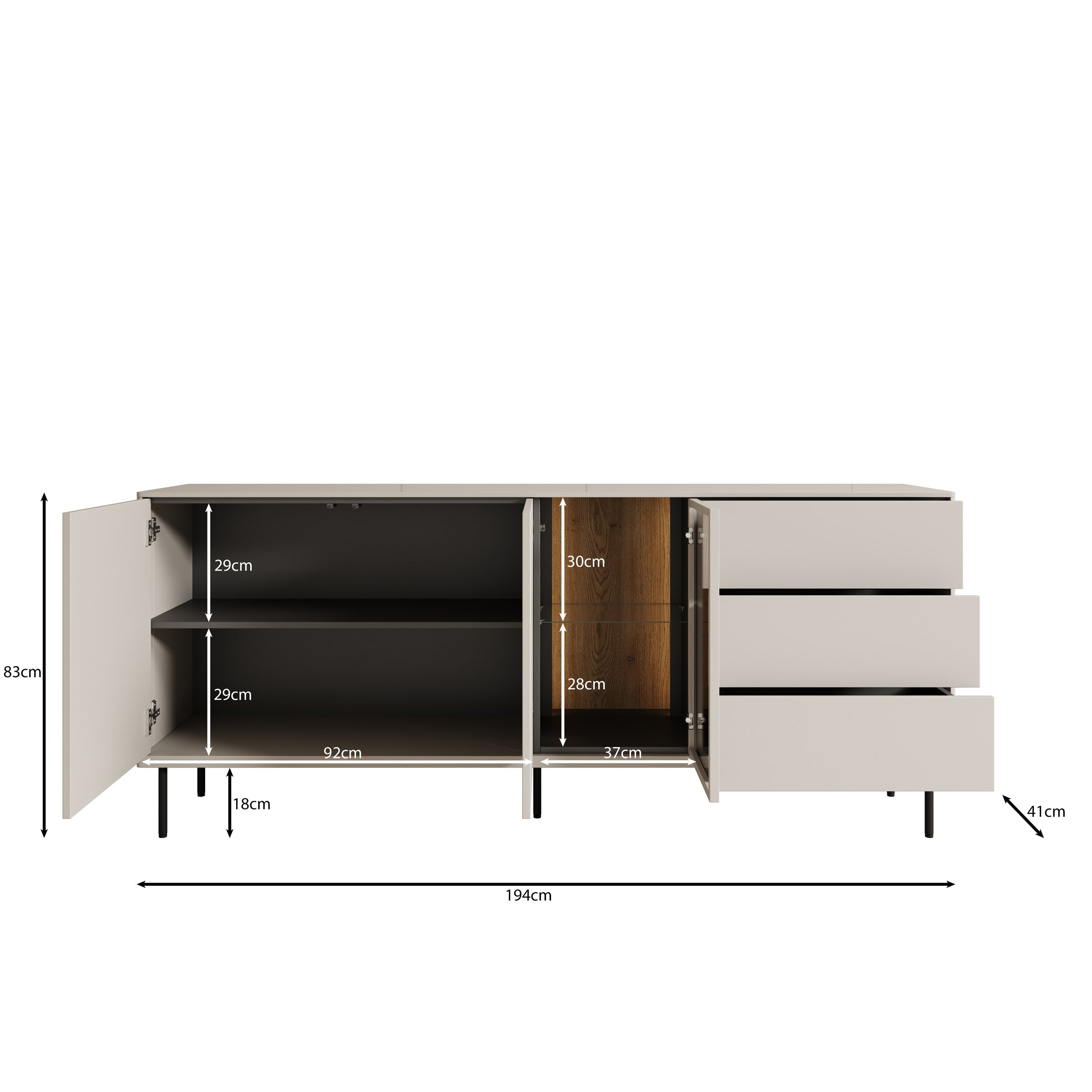 Meubella - Estrella - Dressoir - Beige - 194x41x83 cm