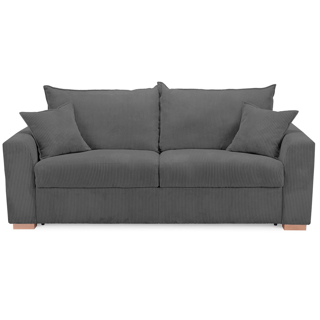 Bobochic Canapé droit augustin ouverture express velours côtelé gris foncé  - 205x97x96 cm