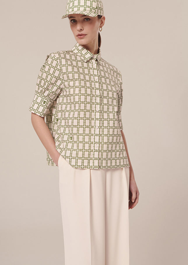 Chemise Cameronécrue à motif graphique en popeline