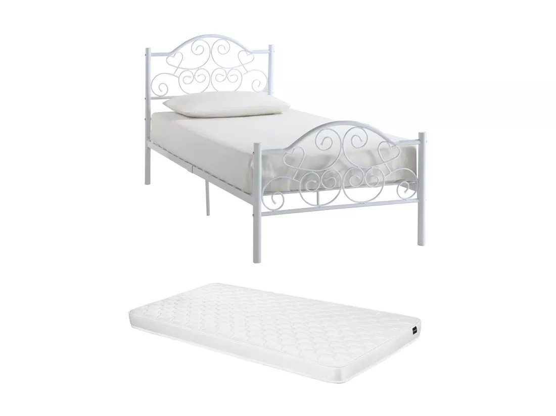 Lit LEYNA - 90 x 190 cm - Métal - Blanc + matelas