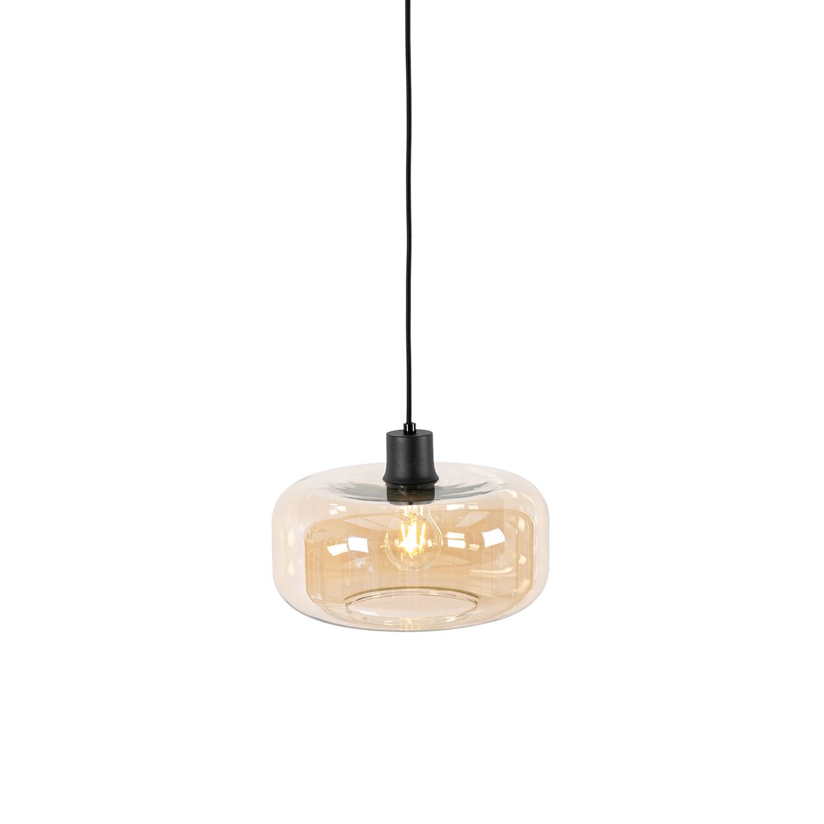 Smart hanglamp zwart met amber glas incl. Wifi A60 - Bizle