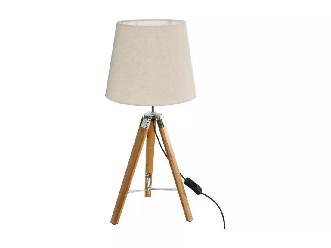 Lampe Trépied en Bambou et Abat-jour en Beige H 58 cm