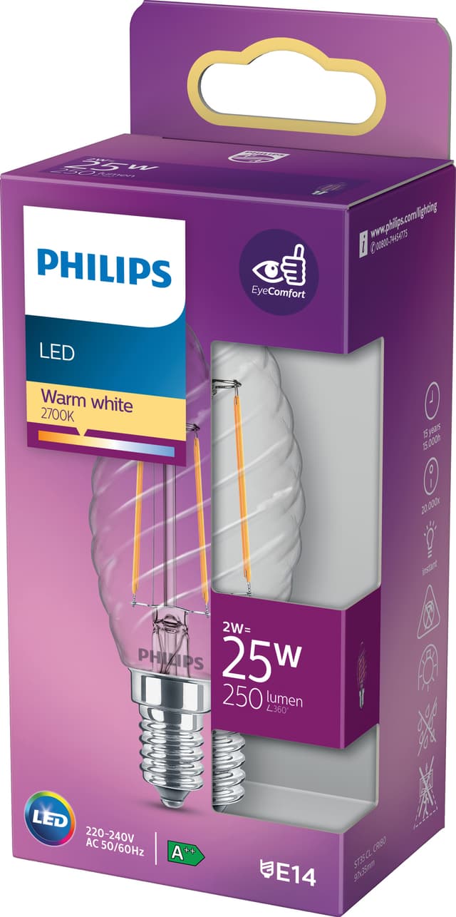 Philips LED-elpære 2W E14