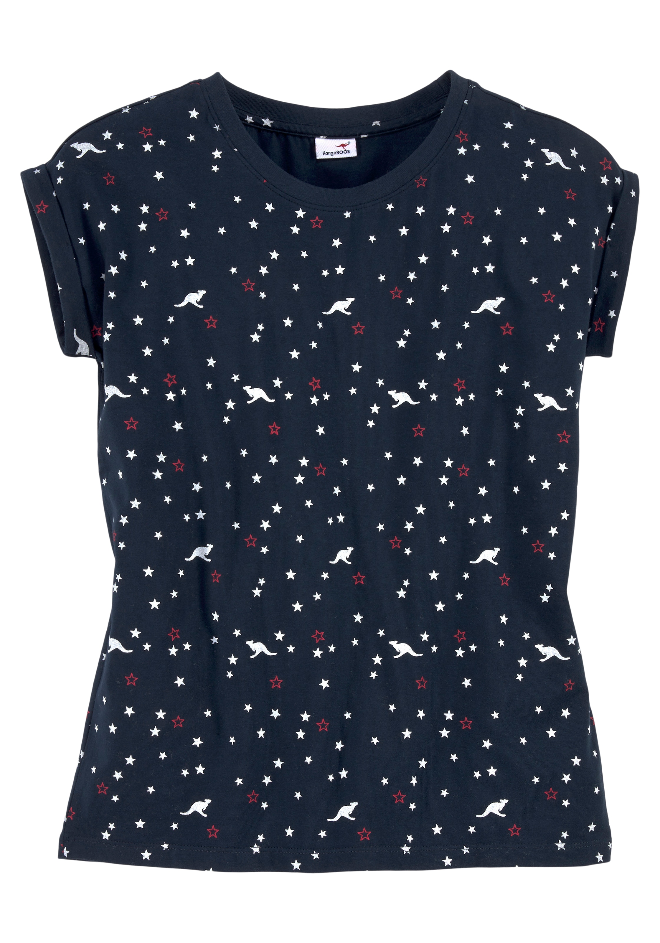 KangaROOS T-Shirt »Allover-Muster« Kurzarm,  bequeme Passform,  aus Jerseystoff,  elastisches Material
