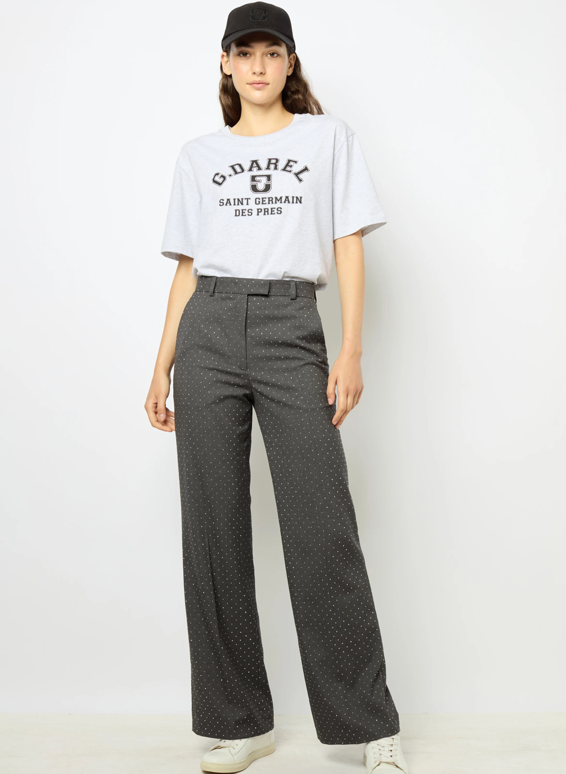 DALI - Pantalon droit à mini strass | Gris
