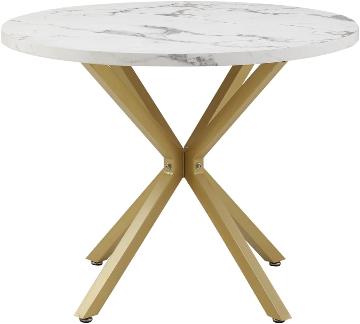 Moderner runder Esstisch mit MDF-Platte und goldbesch. Metallbeinen – für Wohnzimmer oder Küche, nordischer Stil
