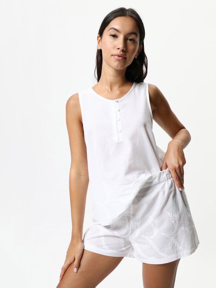 Calção de pijama bordado - Branco