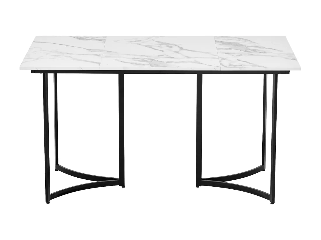 Table à manger rectangulaire 4 à 6 couverts - 140 x 80 x 75.5 cm - MDF et pièds en métal - Effet marbre - Blanc
