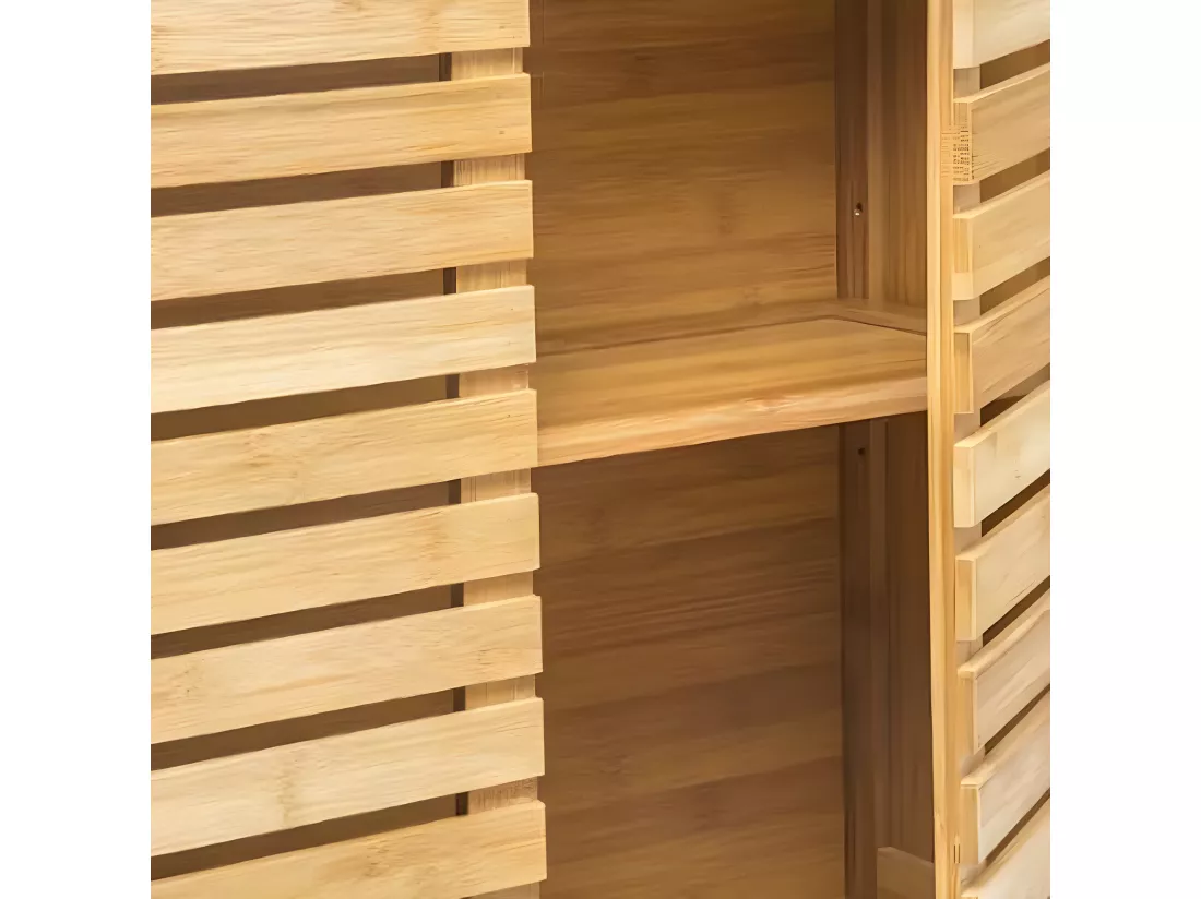 Meuble haut de salle de bain en bambou naturel - L.58.5 x P.20 x H.51.5 cm