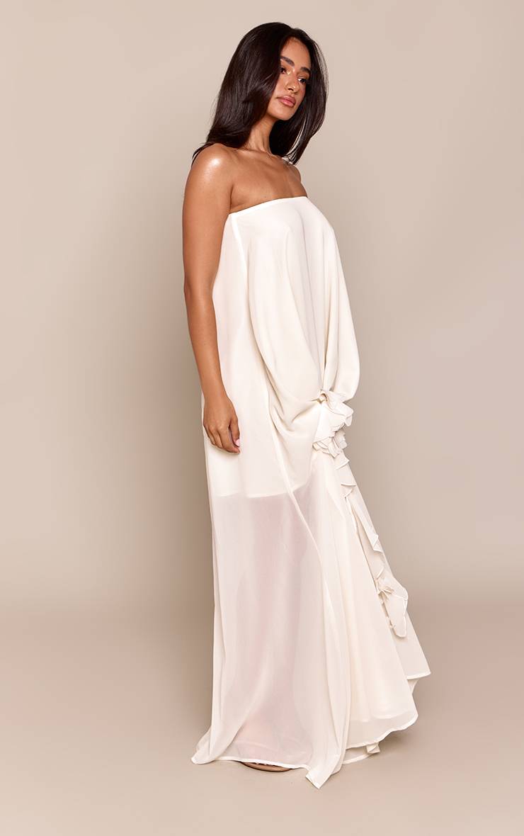 Crème Robe Maxi Drapée À Détail Fleur En Mousseline Et Bandeau Petite