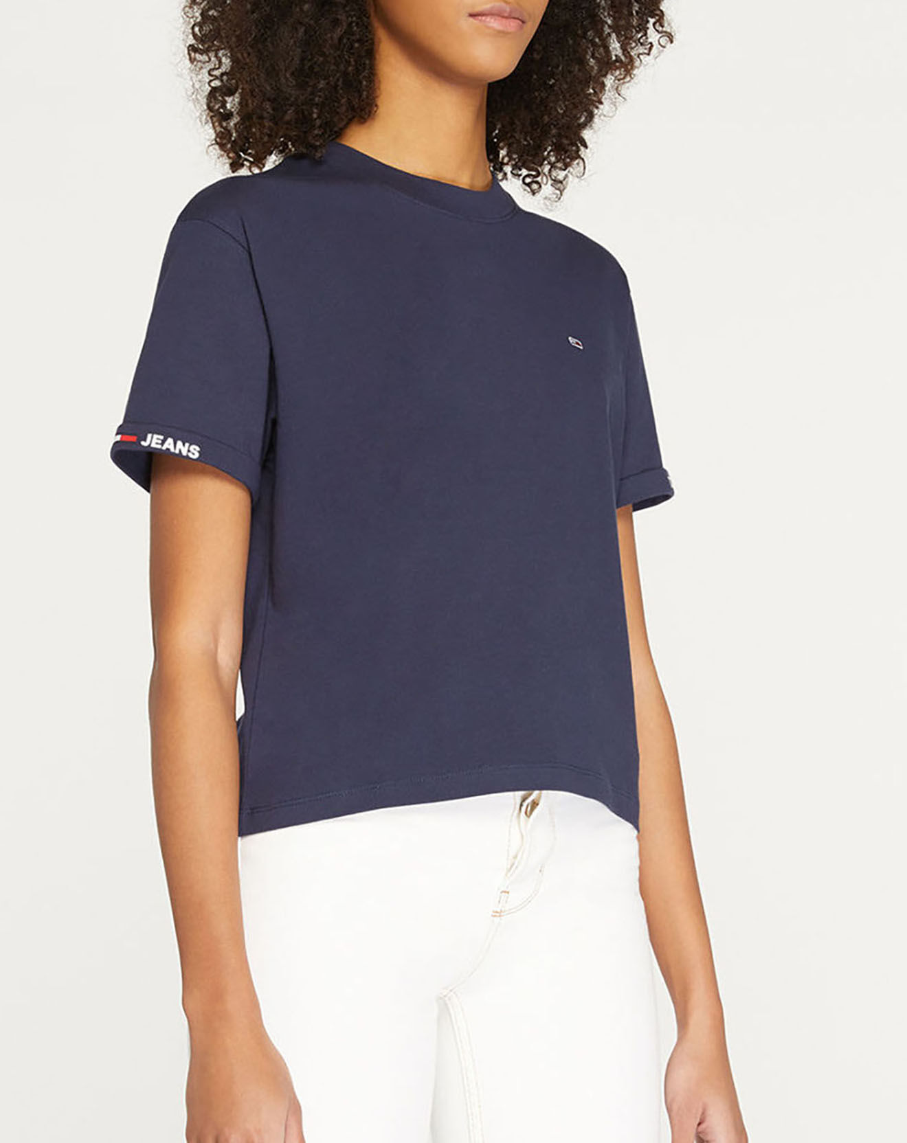 Tommy Jeans T-Shirt 100% Coton Bio crop branded bleu marine