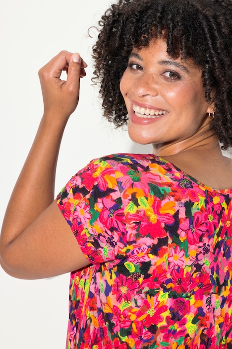 Jersey-Midikleid, A-Line, floraler Alloverdruck