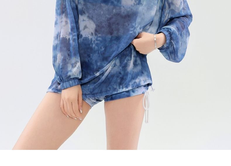rongira - Set: Tie Dye Crop Tankini Top + Zwembroek met trekkoord + Capuchon Cover Up