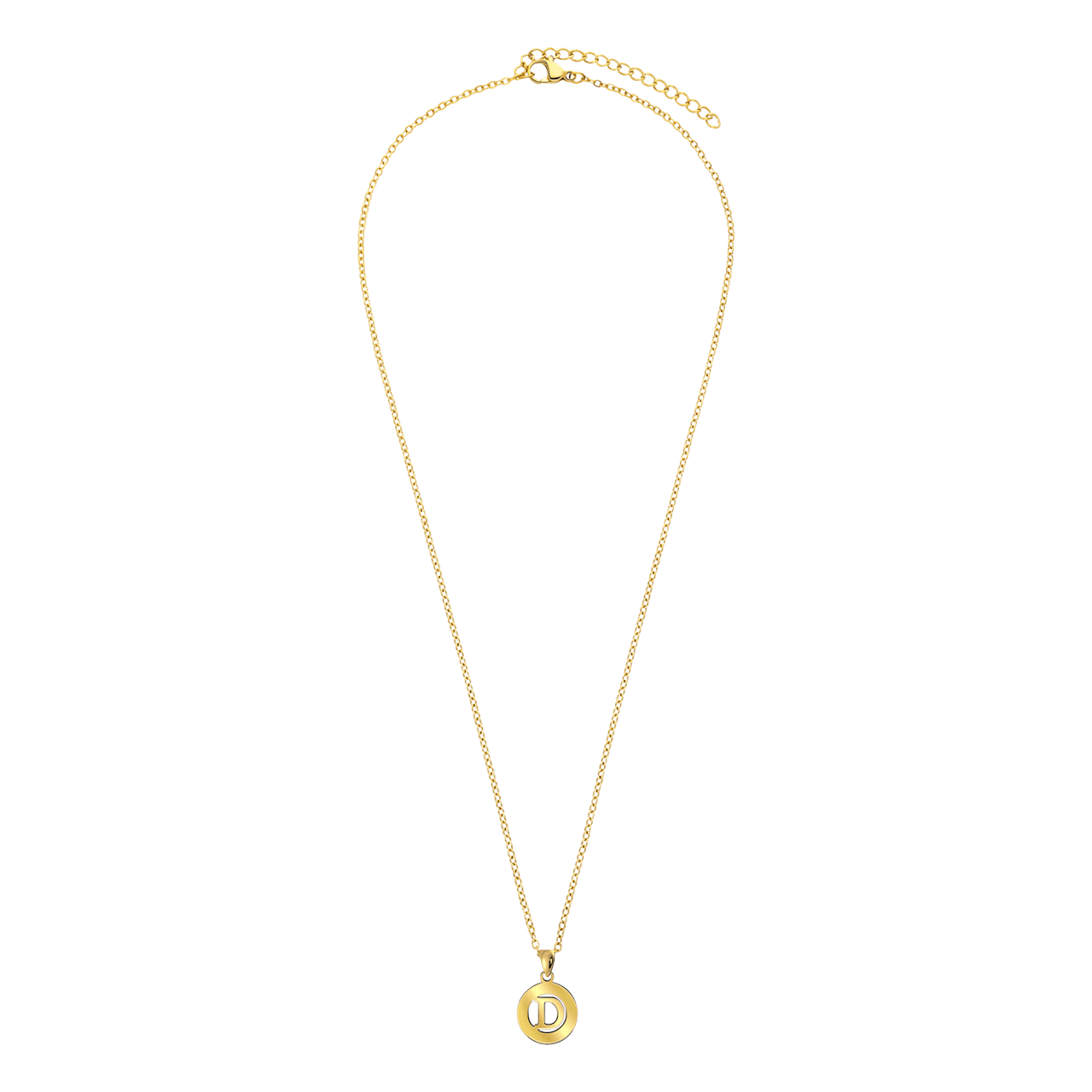 Stalen goldplated ketting met letter - D