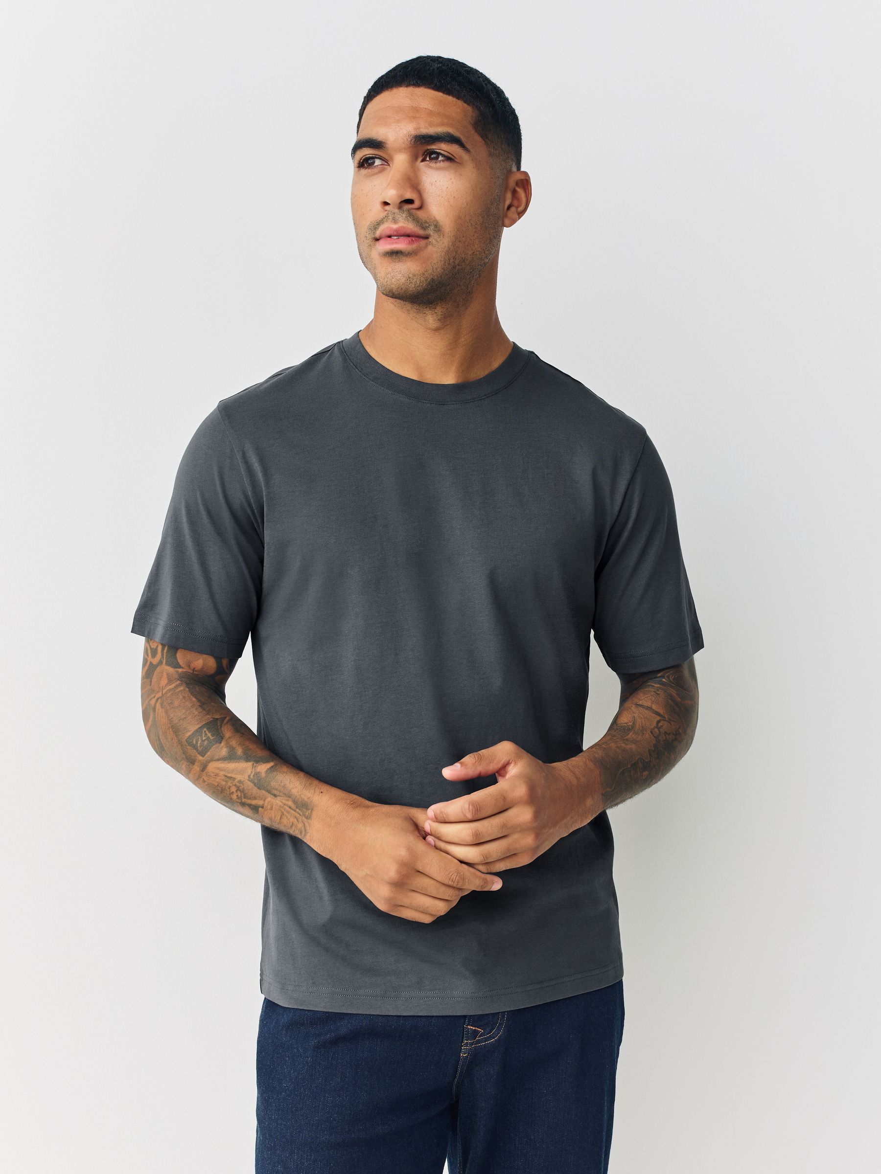Marineblauw/Groen/Bordeaux Rood/Geel/Leigrijs/Blauw - Normale Pasvorm - Essential katoenen T-shirts verpakking van 6