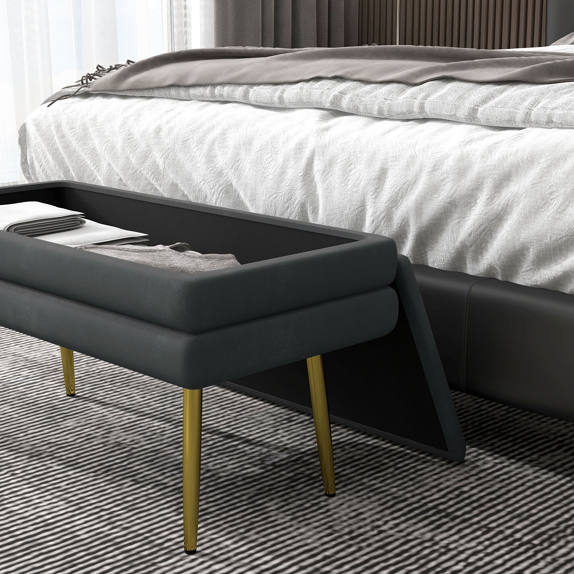 HOMCOM Sitzbank mit verstecktem Fach grau 79,5L x 37,5B x 43H cm