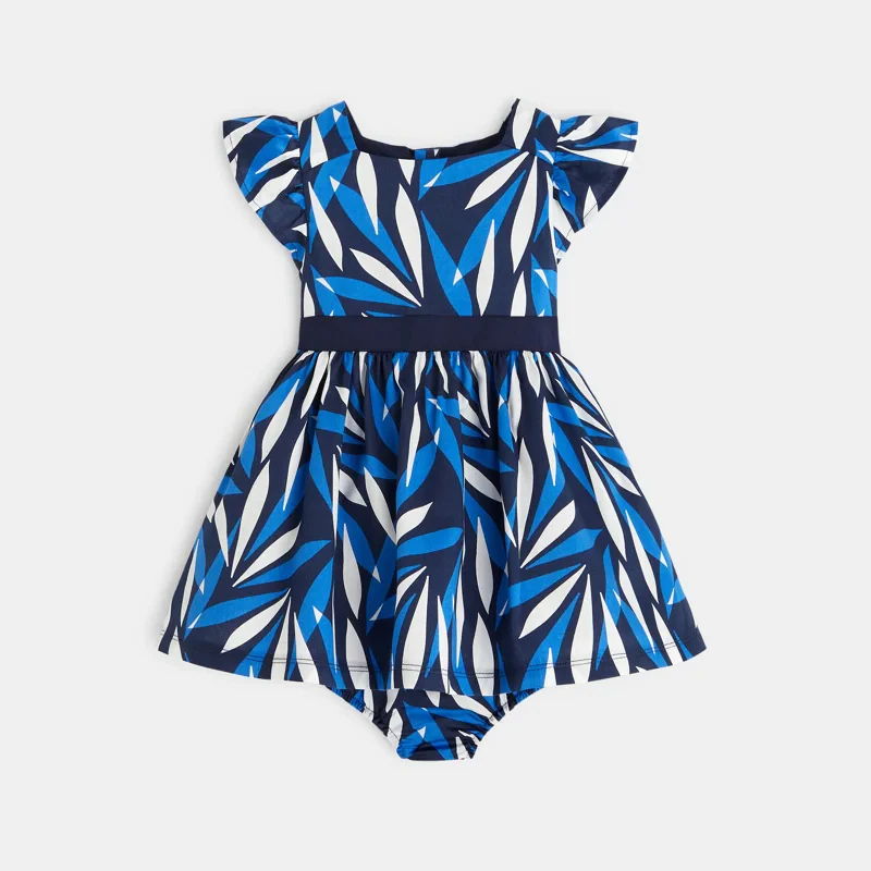 Robe de cérémonie et bloomer floral bleue bébé fille Bleu