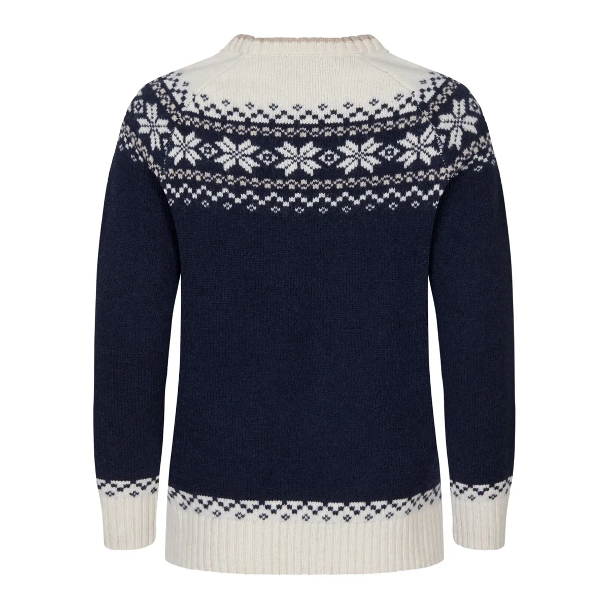 Gridarmor Women’s Snøkrystall Round Neck Ullgenser Navy Blue/Beige/White