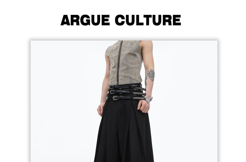 kooklay - Set: Hoge taille effen wijde broek + imitatieleren riem