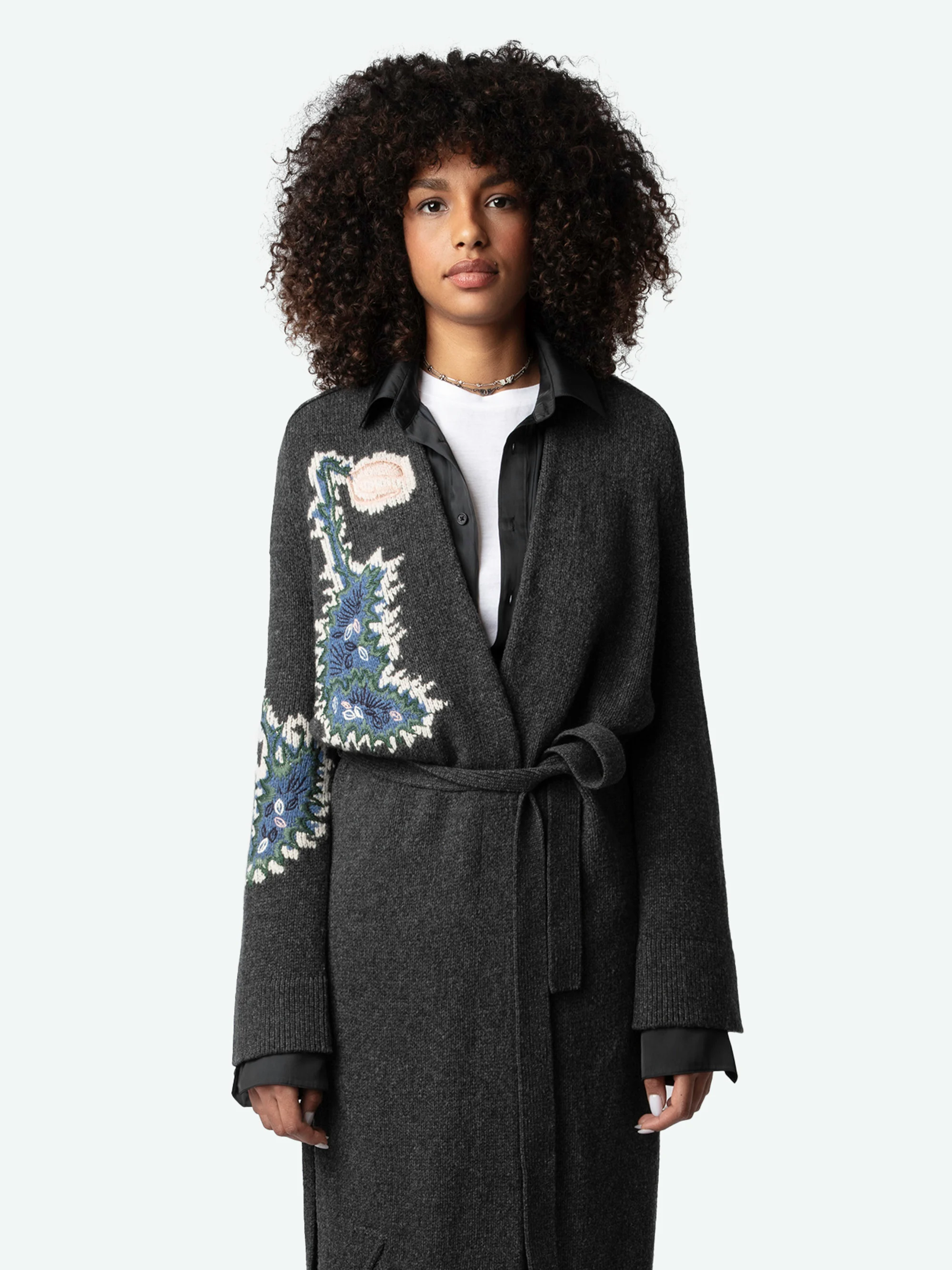 SALONNY - Manteau col V en laine | Gris