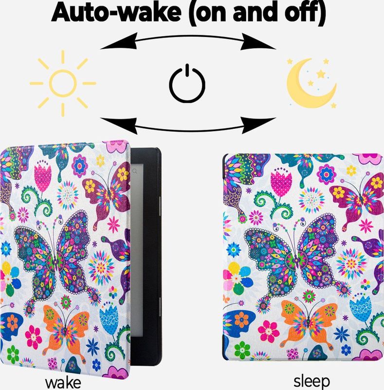 Lunso Geschikt voor Kobo Aura H20 Edition 2 hoes (6.8 inch) - sleepcover - Vlinders