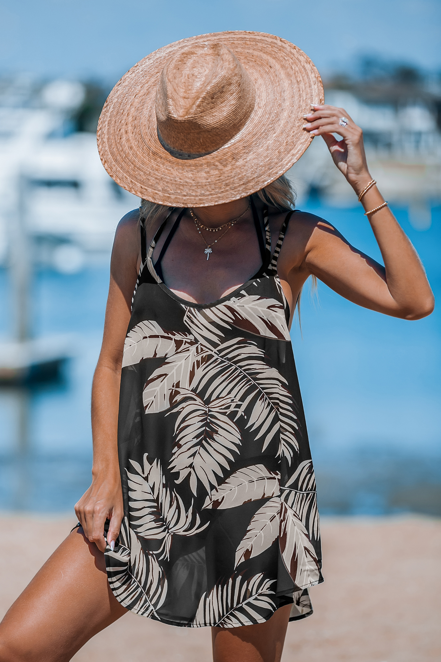 Robe cover up en mousseline à double bretelle