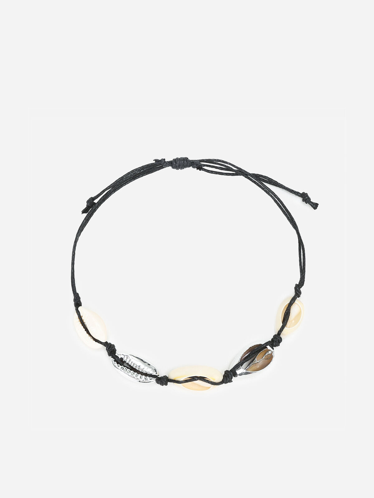 Bracelet en cordon avec coquillages- noir_argente